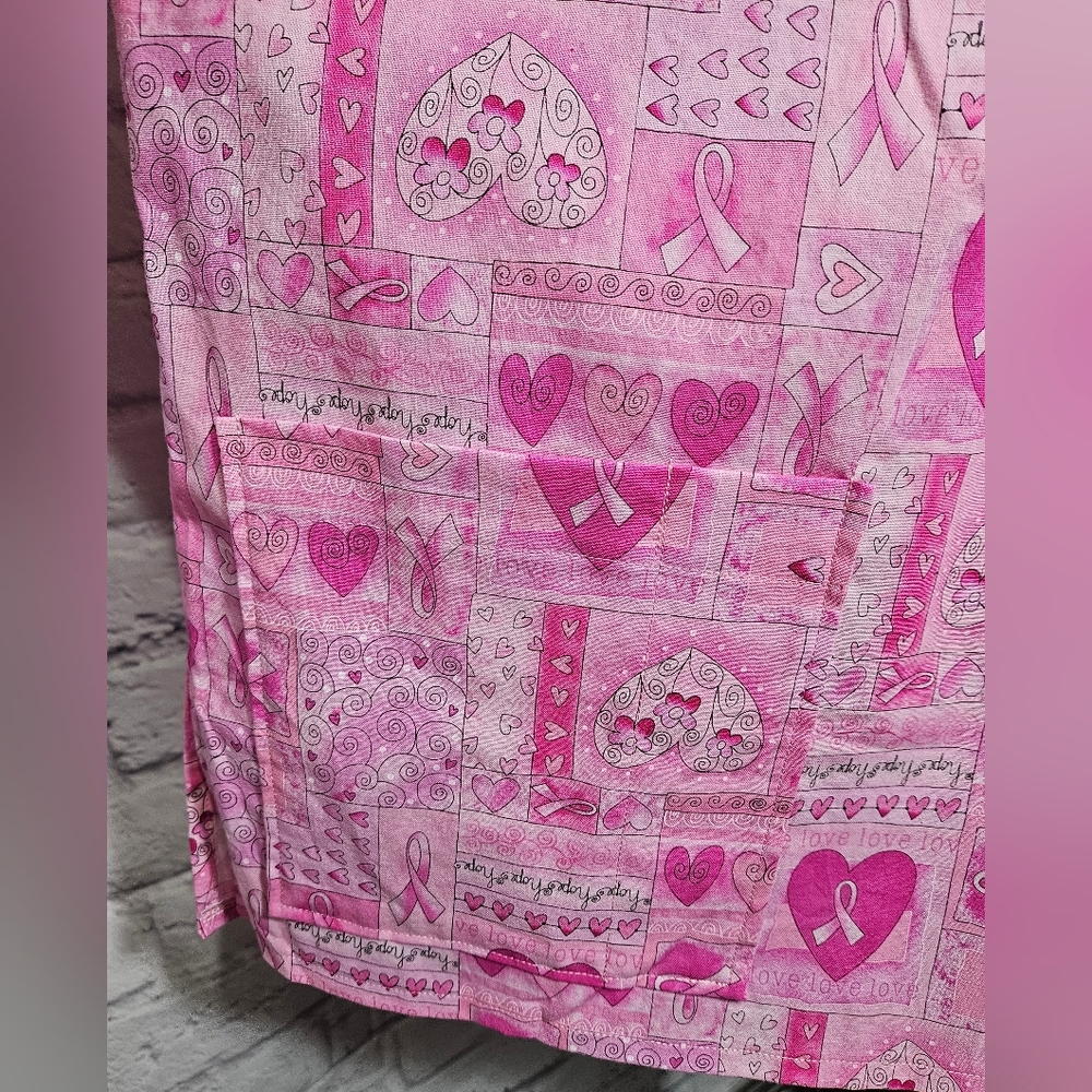 Handcrafted Pink Ribbon Pattern Scrub Top - Picture 5 of 7